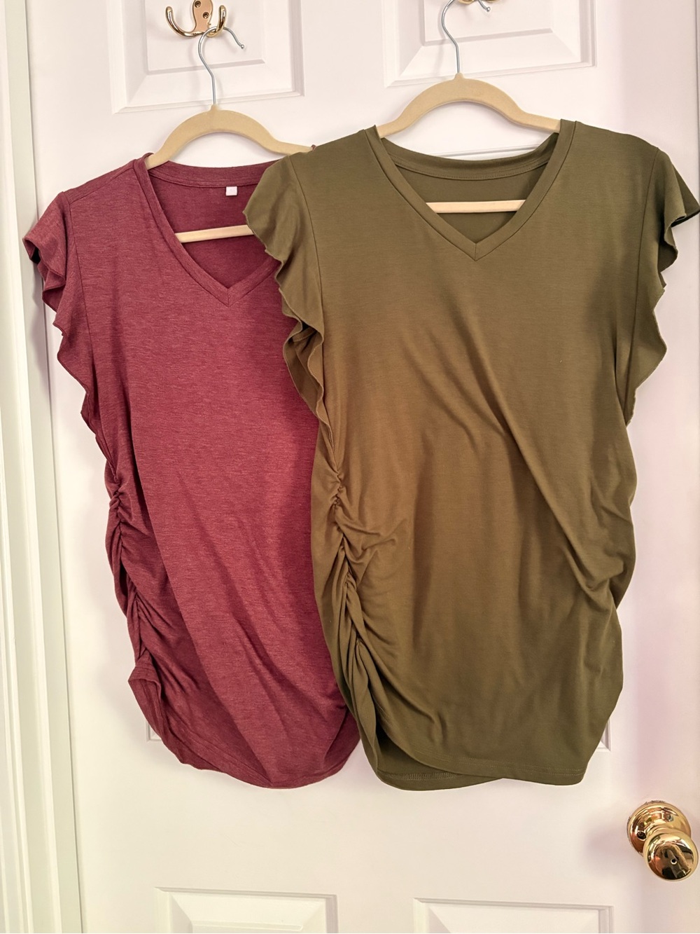 Maternity bundle_ Women’s V-Neck Ruffle Sleeve Ruched Top - Olive and Rose
